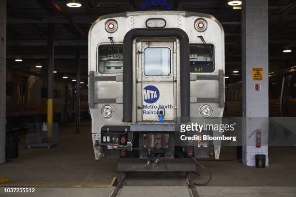 New Jersey Transit train car sits at a yard in Piscataway, New Jersey, U.S., on Thursday, Sept. 20, 2018. NJ Transit has struggled to outfit...