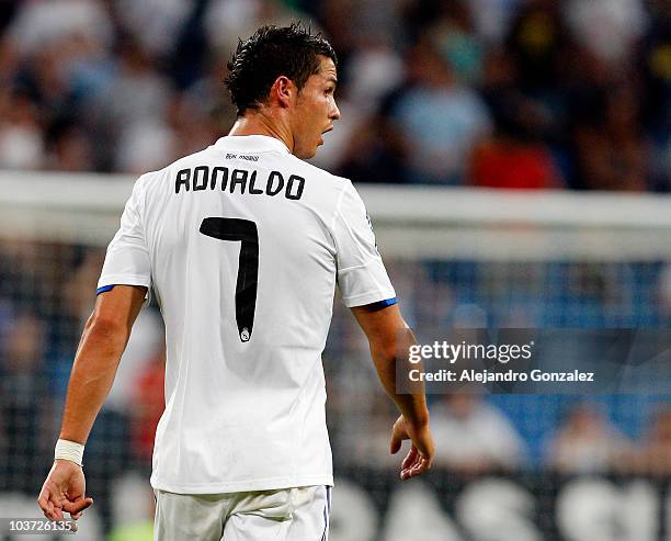 Cristiano Ronaldo of Real Madrid walks during the Santiago Bernabeu Trophy between Real Madrid and Penarol on August 24, 2010 in Madrid, Spain. .