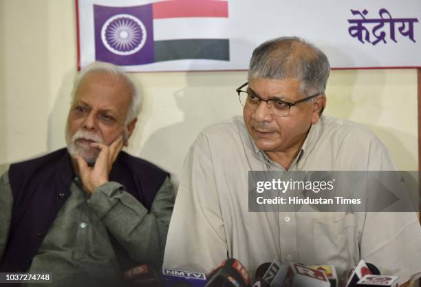 Bahujan Mahasangh Chief Prakash Ambedkar addressing to media during the press conference at Bharip Bahujan Mahasangh Office at Ballard Estate, on...