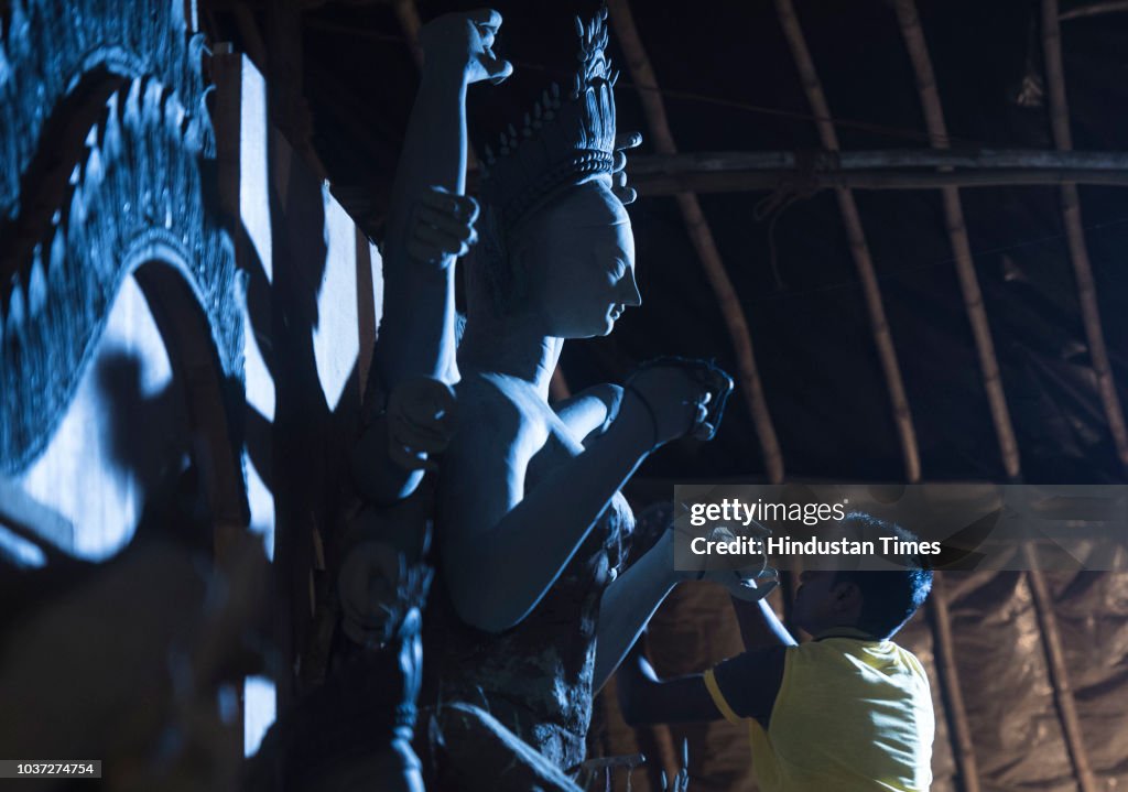An Artist Makes The Goddess Durga Idol For The Upcoming Navratri Festival