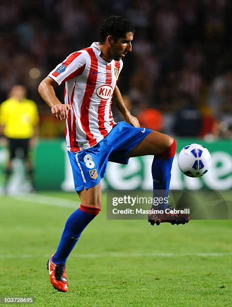 Raul Garcia of Atletico de Madrid in action during the UEFA Super Cup match between FC Inter Milan and Atletico de Madrid at Louis II Stadium on...