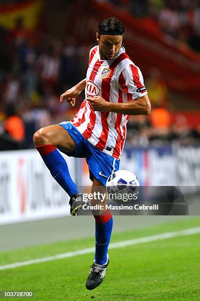 Tomas Ujfalusi of Atletico de Madrid in action during the UEFA Super Cup match between FC Inter Milan and Atletico de Madrid at Louis II Stadium on...