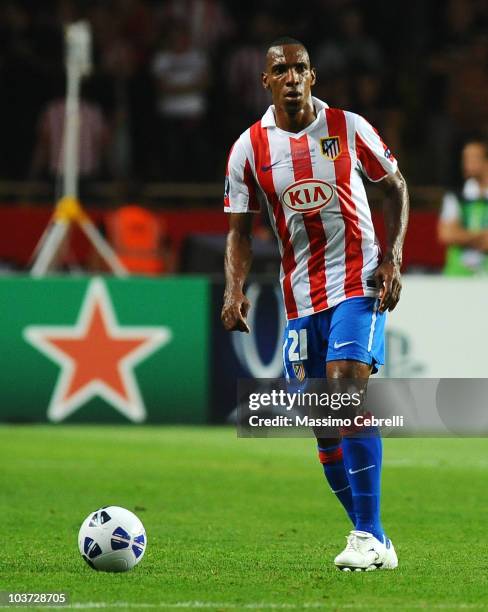 Luis Perea of Atletico de Madrid in action during the UEFA Super Cup match between FC Inter Milan and Atletico de Madrid at Louis II Stadium on...