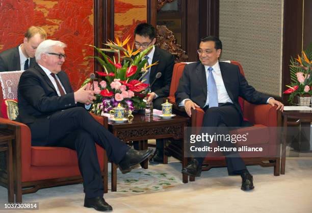 German Foreign Minister Frank-Walter Steinmeier meets Chinese Premier Li Keqiang for talks in Beijing, China, 14 April 2014. German Foreign Minister...