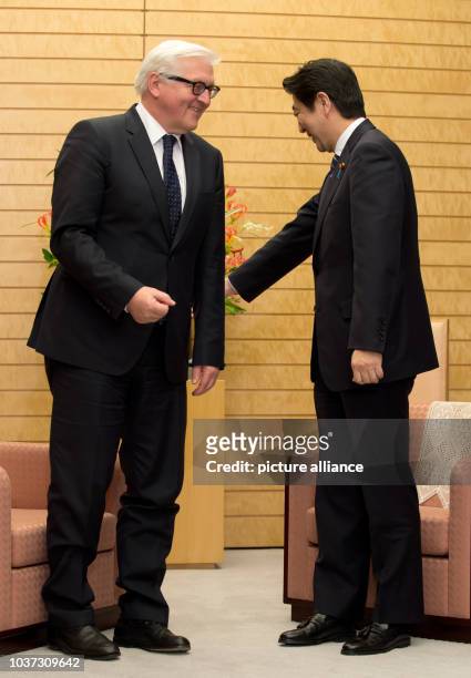 German Foreign Minister Frank-Walter Steinmeier meets with Japanese Prime Minister Shinzo Abe in Tokio, Japan, 11 April 2014. Steinmeier is on an...