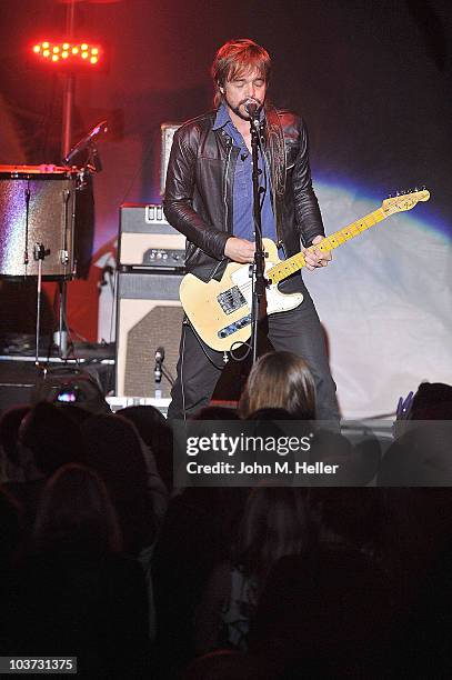 Guitarist Andrew Shirley of the group Switchfoot performs at the Greek Theater on August 29, 2010 in Los Angeles, California.