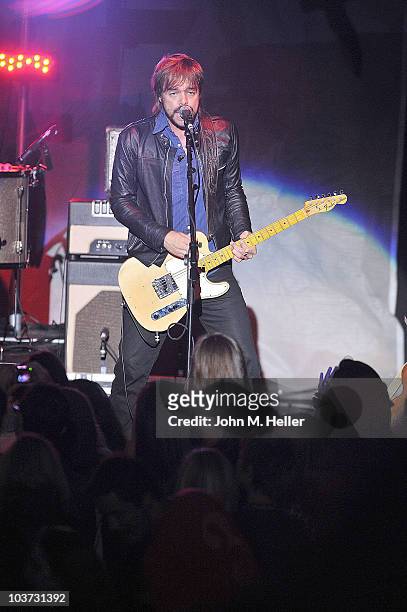 Guitarist Andrew Shirley of the group Switchfoot performs at the Greek Theater on August 29, 2010 in Los Angeles, California.