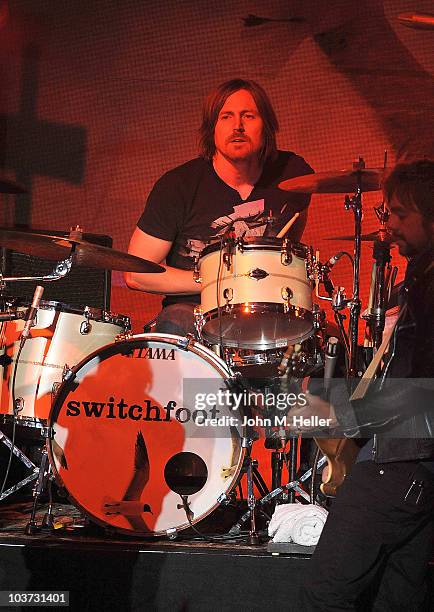 Chad Butler drummer for the group Switchfoot performs at the Greek Theater on August 29, 2010 in Los Angeles, California.