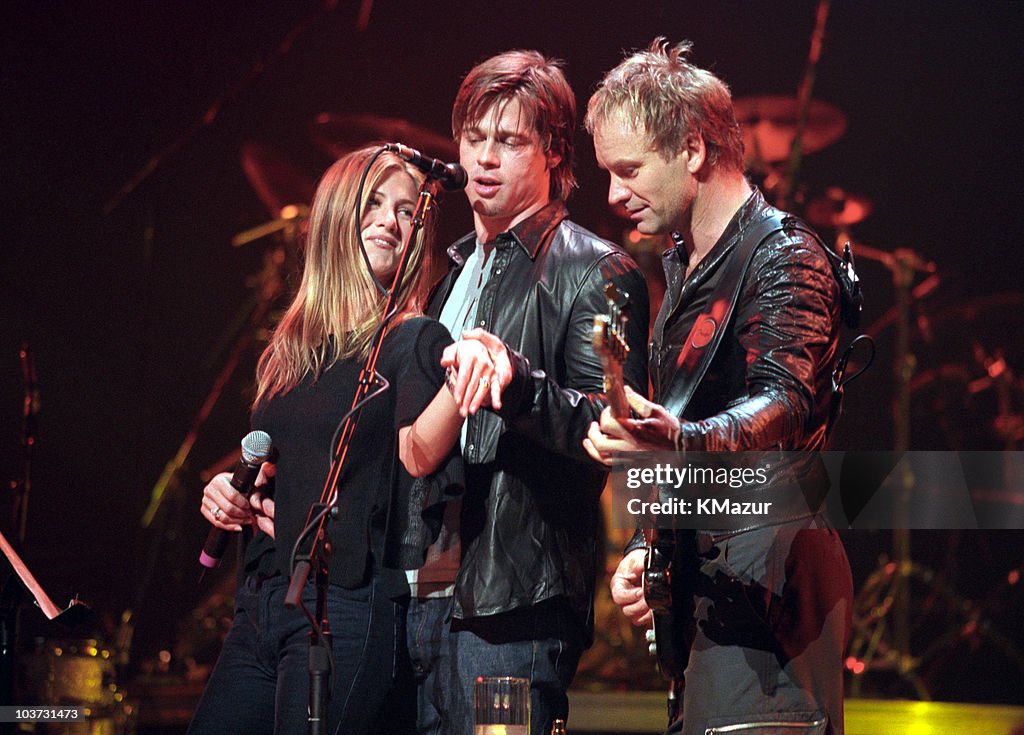 Jennifer Aniston and Brad Pitt Onstage During a Sting Concert at the Beacon Theater - File Photos
