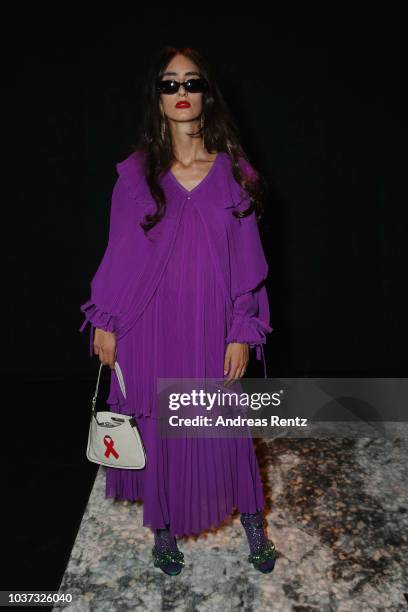 Valeria Lazzarini arrives at the Marco De Vincenzo show during Milan Fashion Week Spring/Summer 2019 on September 21, 2018 in Milan, Italy.