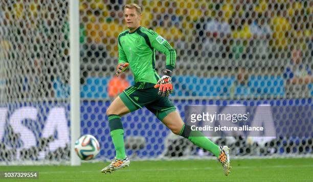 German goal keeper Manuel Neuer during the FIFA World Cup 2014 semi-final soccer match between Brazil and Germany at Estadio Mineirao in Belo...