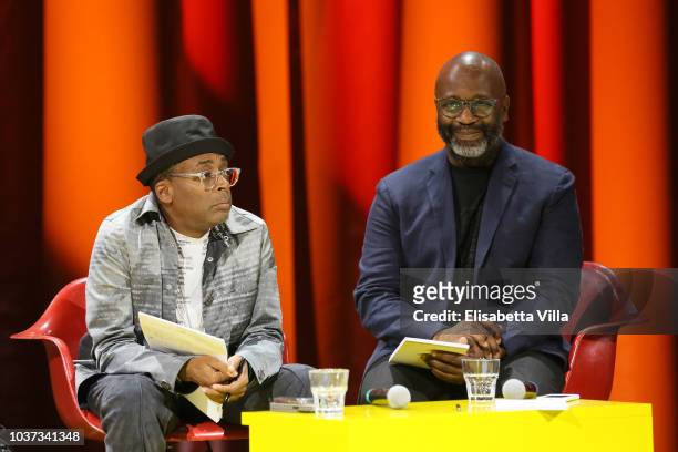 Theaster Gates and Spike Lee attend Theaster Gates, Spike Lee and Dee Rees, in conversation with Okwui Enwezor, for the presentation of film program...