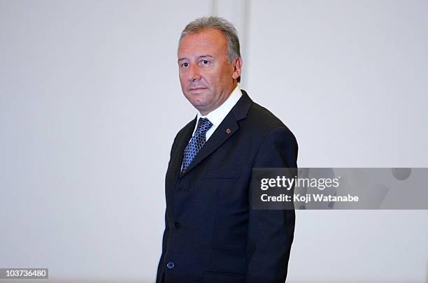 Newly appointed Japanese national team coach Alberto Zaccheroni attends a press conference at Tokyo Prince Hotel on August 31, 2010 in Tokyo, Japan.
