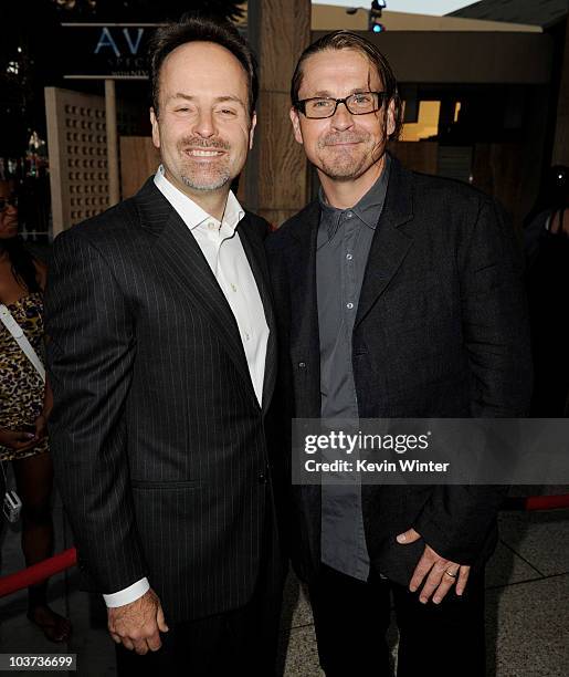 President John Landgraf and series creator/executive producer Kurt Sutter pose at the season three premiere screening of FX's "Sons of Anarchy" at...