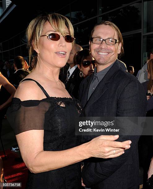 Actress Katey Sagal and series creator/executive producer Kurt Sutter arrive at the season three premiere screening of FX's "Sons of Anarchy" at the...