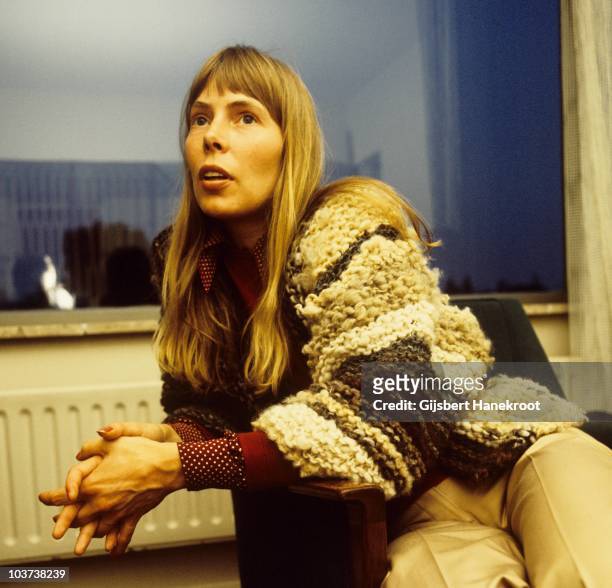 Joni Mitchell portraits during an interview in 1972 in Amsterdam, Netherlands.