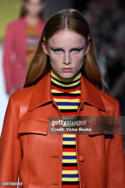 Rianne Van Rompaey walks the runway at the Versace show during Milan Fashion Week Spring/Summer 2019 on September 21, 2018 in Milan, Italy.