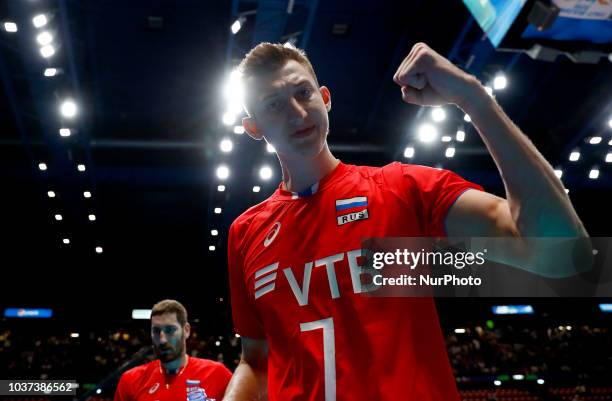 Netherlands v Russia - FIVP Men's World Championship Second Round Pool E Dmitry Volkov of Russia celebrates the victory at Mediolanum Forum in Milan,...