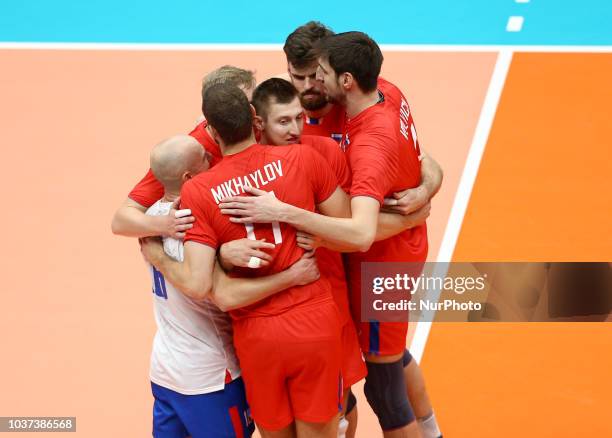 Netherlands v Russia - FIVP Men's World Championship Second Round Pool E Russia celebration at Mediolanum Forum in Milan, Italy on September 21, 2018