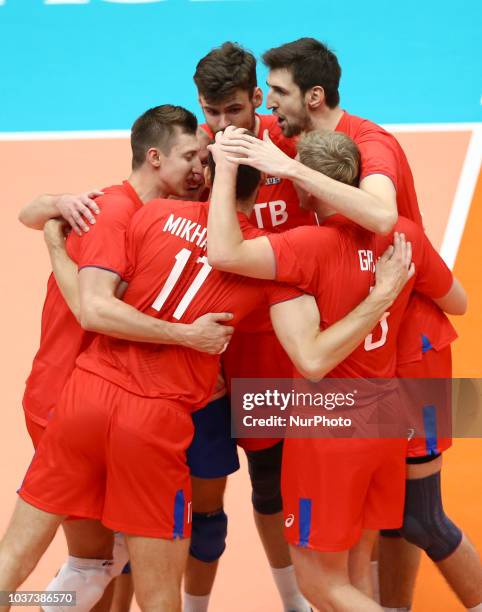 Netherlands v Russia - FIVP Men's World Championship Second Round Pool E Russia celebration at Mediolanum Forum in Milan, Italy on September 21, 2018