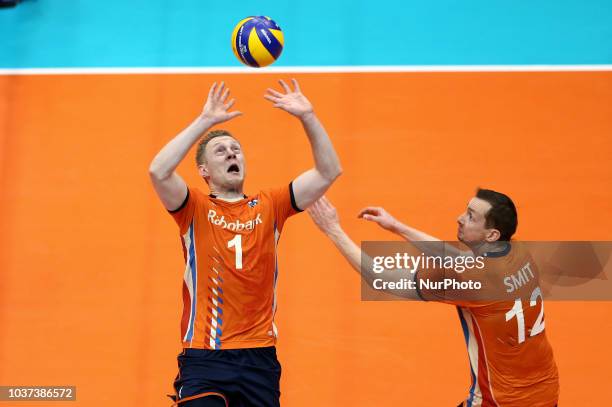 Netherlands v Russia - FIVP Men's World Championship Second Round Pool E Daan Van Haarlem of Netherlands and Tim Smit of Netherlands at Mediolanum...