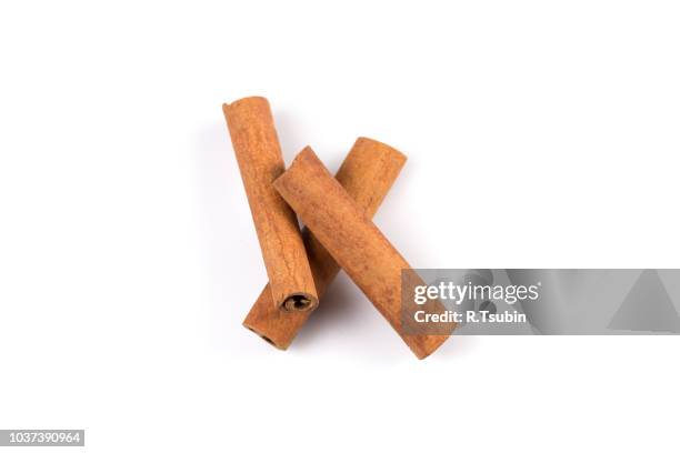 cinnamon sticks isolated on white background - cinnamon imagens e fotografias de stock