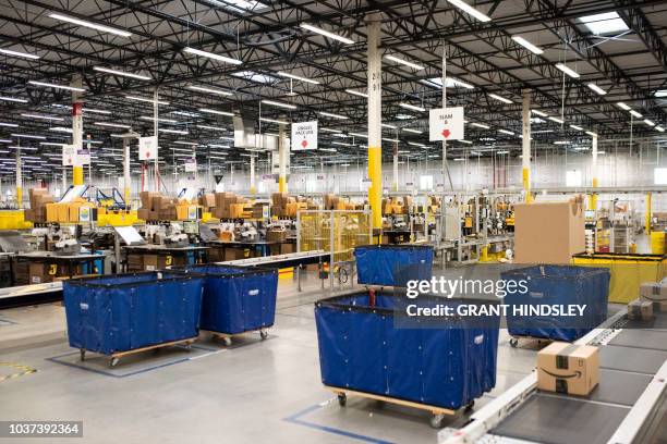 The packing floor is seen during a tour of Amazon's Fulfillment Center, September 21, 2018 in Kent, Washington.