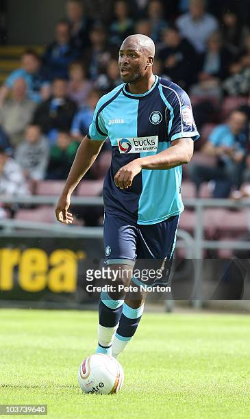 Leon Johnson of Wycombe Wanderers in action during the npower LeagueTwo match between Northampton Town and Wycombe Wanderers at Sixfields Stadium on...