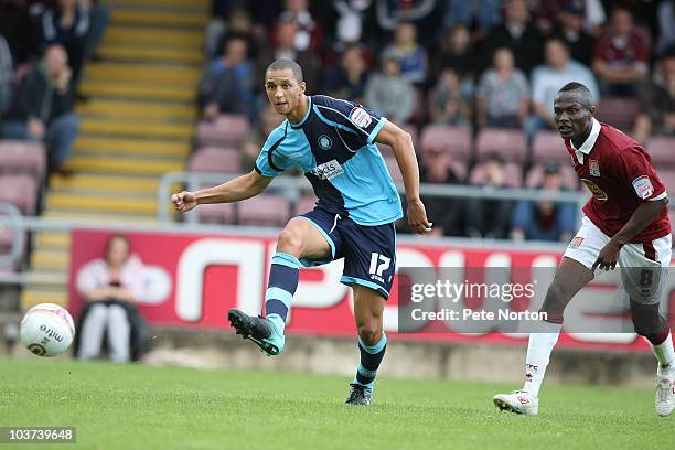 Lewis Montrose of Wycombe Wanderers in action during the npower LeagueTwo match between Northampton Town and Wycombe Wanderers at Sixfields Stadium...