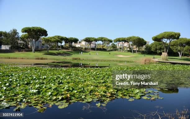 View across the lake of the 7th green during Day Two of The Lombard Trophy Grand Final on September 21, 2018 in Vilamoura, Portugal.