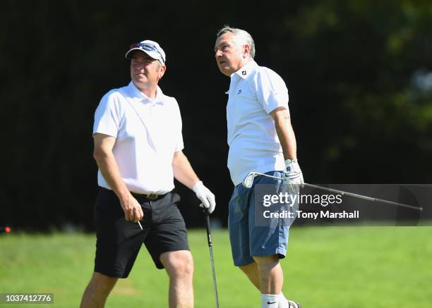 Garry Houston and Patrick Laing of Carden Park Golf Resort on the 7th tee during Day Two of The Lombard Trophy Grand Final on September 21, 2018 in...