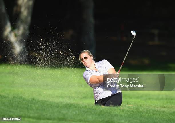 Eleanor Robinson of Leeds Golf Centre plays her out of a bunker on to the 2nd green during Day Two of The WPGA Lombard Trophy Grand Final on...