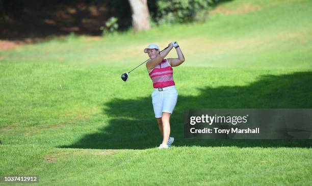 Ali Gray of Ormskirk Golf Club plays her first shot on the 2nd tee during Day Two of The WPGA Lombard Trophy Grand Final on September 21, 2018 in...