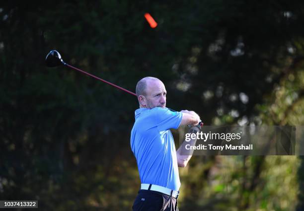 Vincent McCaffrey of Massereene Golf Club plays his first shot on the 1st tee during Day Two of The Lombard Trophy Grand Final on September 21, 2018...