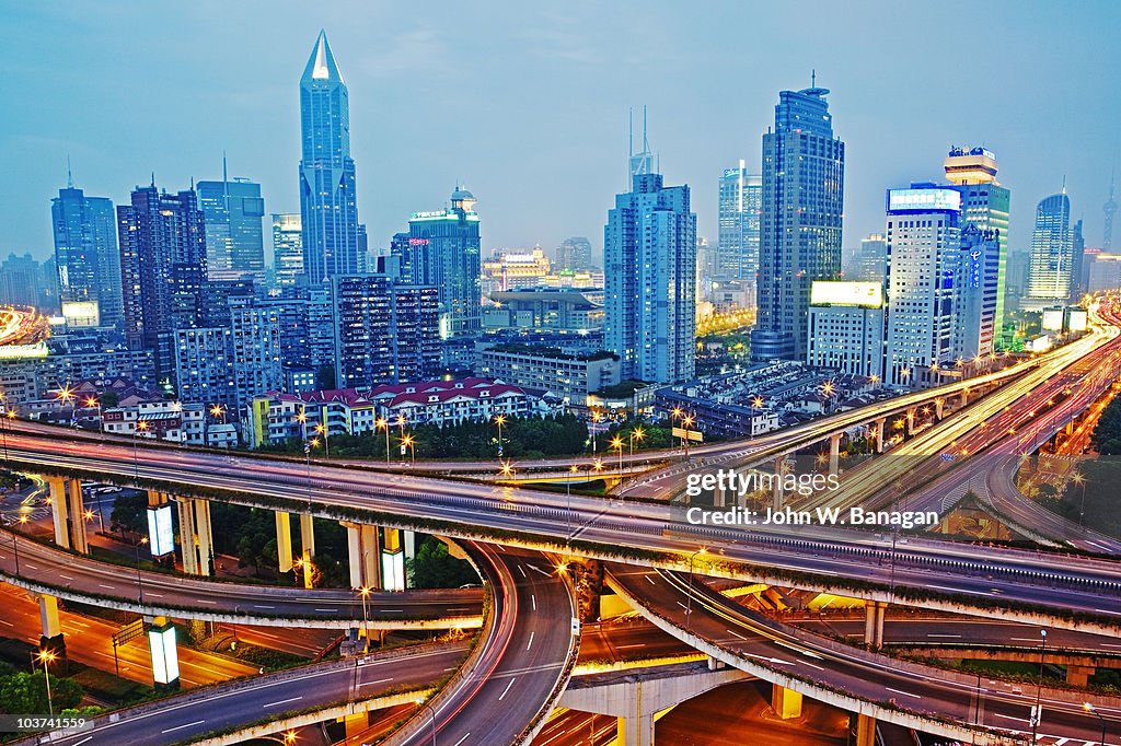 Shaghai skyline with freeway