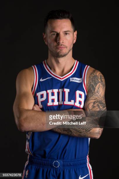 Redick of the Philadelphia 76ers poses for a portrait during Media Day at the Sixers Training Complex on September 21, 2018 in Camden, New Jersey....