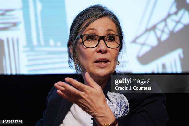 Producer Donna Gigliotti speaks during the "Producers Fireside Chat" on Day 3 of the 2018 Urban World Film Festival at the HBO Theater on September...