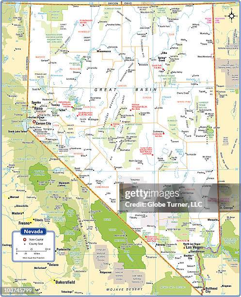 nevada state map - file nevada population map.png stock illustrations