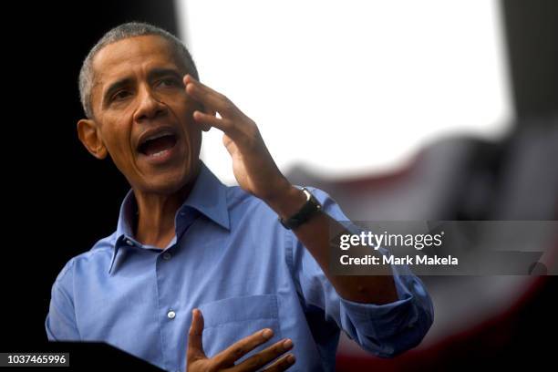 Former President Barack Obama speaks during a campaign rally for Senator Bob Casey and Pennsylvania Governor Tom Wolf on September 21, 2018 in...