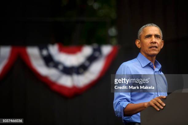Former President Barack Obama speaks during a campaign rally for Senator Bob Casey and Pennsylvania Governor Tom Wolf on September 21, 2018 in...