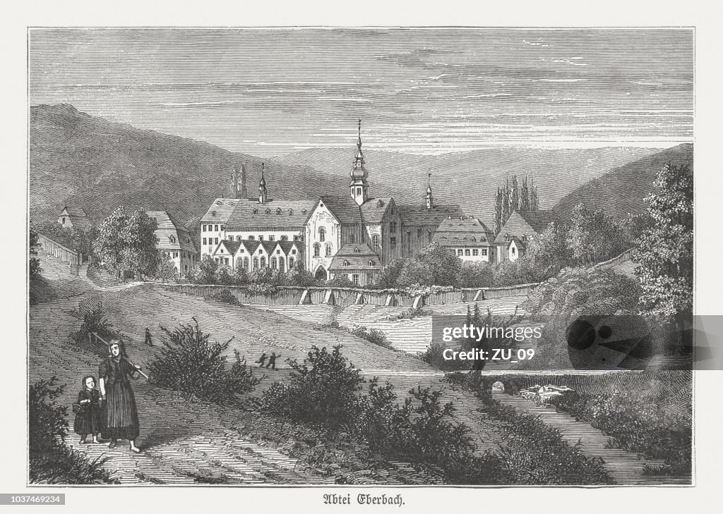 Eberbach Abbey, Rheingau, Germany, wood engraving, published 1876