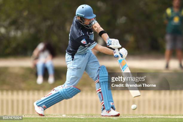 Steve Smith plays a cover drive during the NSW First Grade Club Cricket match between Sutherland and Mosman at Glenn McGrath Oval on September 22,...
