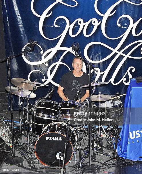 Drummer of the Goo Goo Dolls Mike Malinin performs as part of SIRIUS XM's Coffe House Live series at the Troubadour on August 31, 2010 in Los...