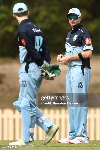 Steve Smith fields during the NSW First Grade Club Cricket match between Sutherland and Mosman at Glenn McGrath Oval on September 22, 2018 in Sydney,...