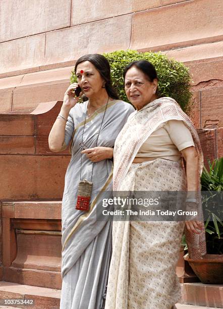 Member Brinda Karat and Rajya Sabha member Mohsina Kidwai outside Parliament in New Delhi on Tuesday, August 31, 2010.