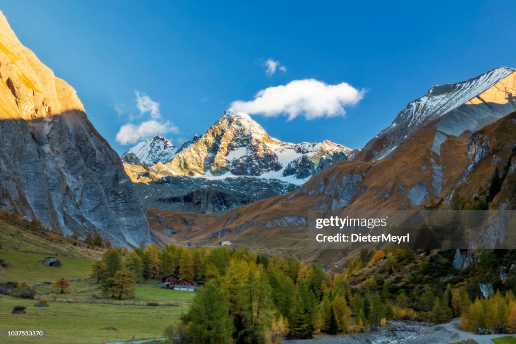 Grossglockner Alpenglow at Autumn in valley Ködnitz