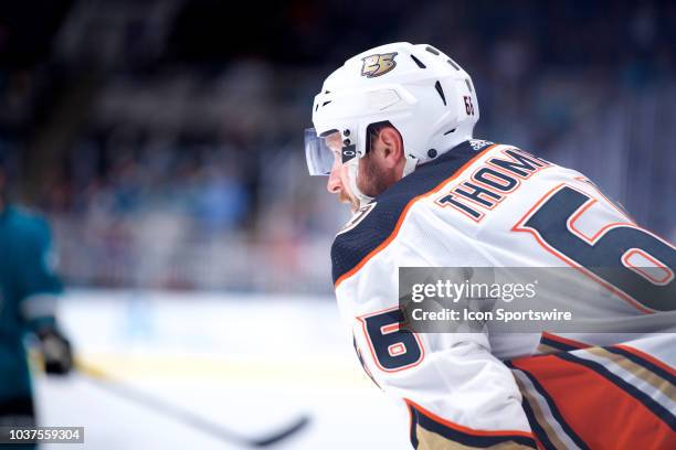 Anaheim Ducks defenseman Keaton Thompson during the San Jose Sharks game versus the Anaheim Ducks on September 18 at SAP Center at San Jose in San...