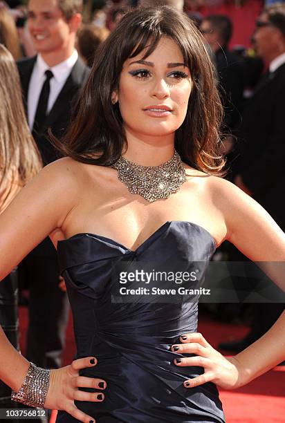 Actress Lea Michele attends the 62nd Annual Primetime EMMY Awards at Nokia Theatre L.A. Live on August 29, 2010 in Los Angeles, California.