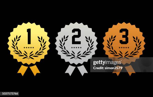 gold, silver and bronze winner award medals - seconde place stock illustrations