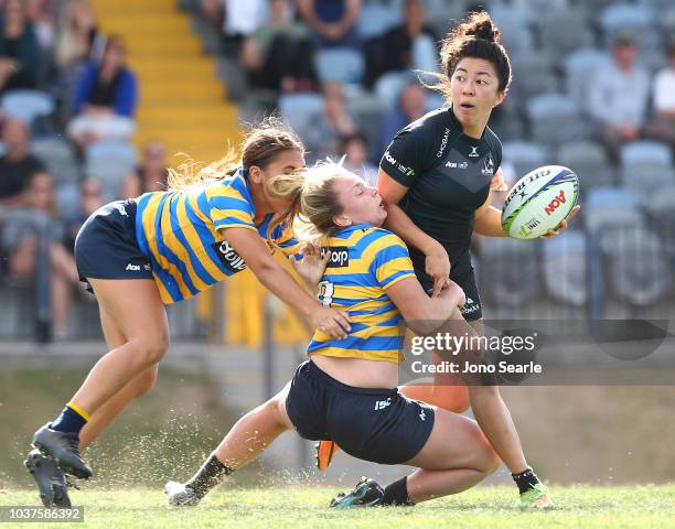 Olivia Bernadel-Huey of Adelaide University wins the Lineout during the Aon Uni 7s match between Adelaide University and University of Sydney on...